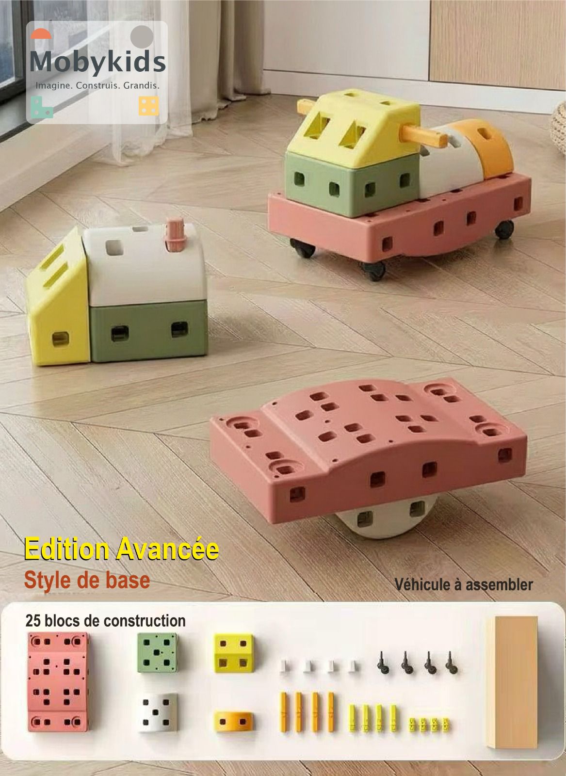 Mobykids® – Pack 25 Blocs Style de base | Jeu de construction éducatif pour enfants