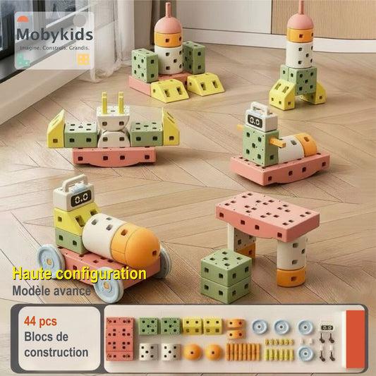 Mobykids® – Pack 44 Blocs Haut de Gamme Modèle Avancée  (avec bloc musical) | L’aventure sensorielle et créative